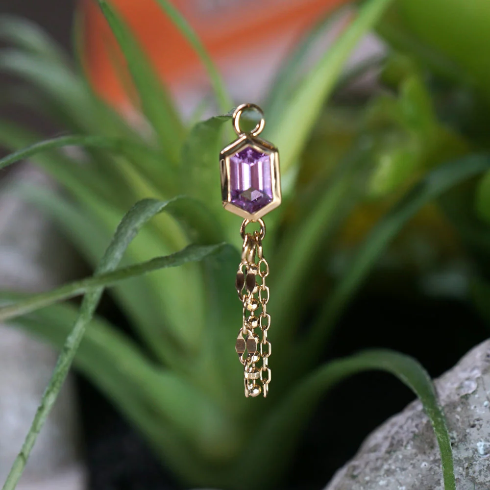 Modern Mood Bezel Set Elongated Hexagon Sapphire with 3 Mixed Chains Charm One-Of-A-Kind