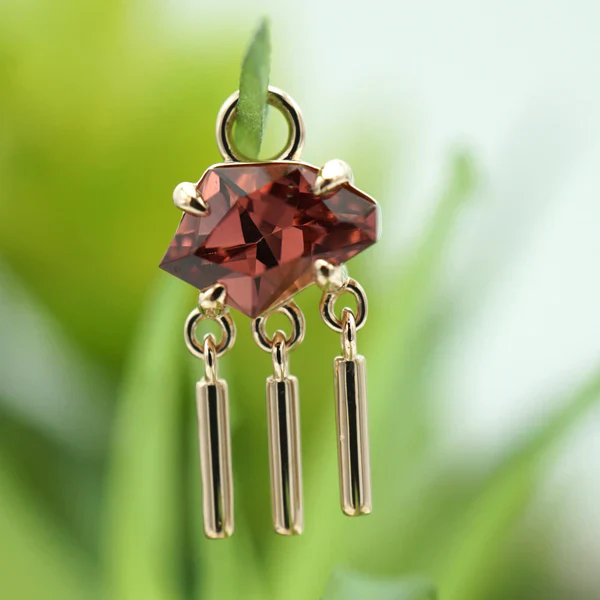 Modern Mood Freeform Faceted Mixed Color Garnet with 3 Bar Dangle Charm One-Of-A-Kind