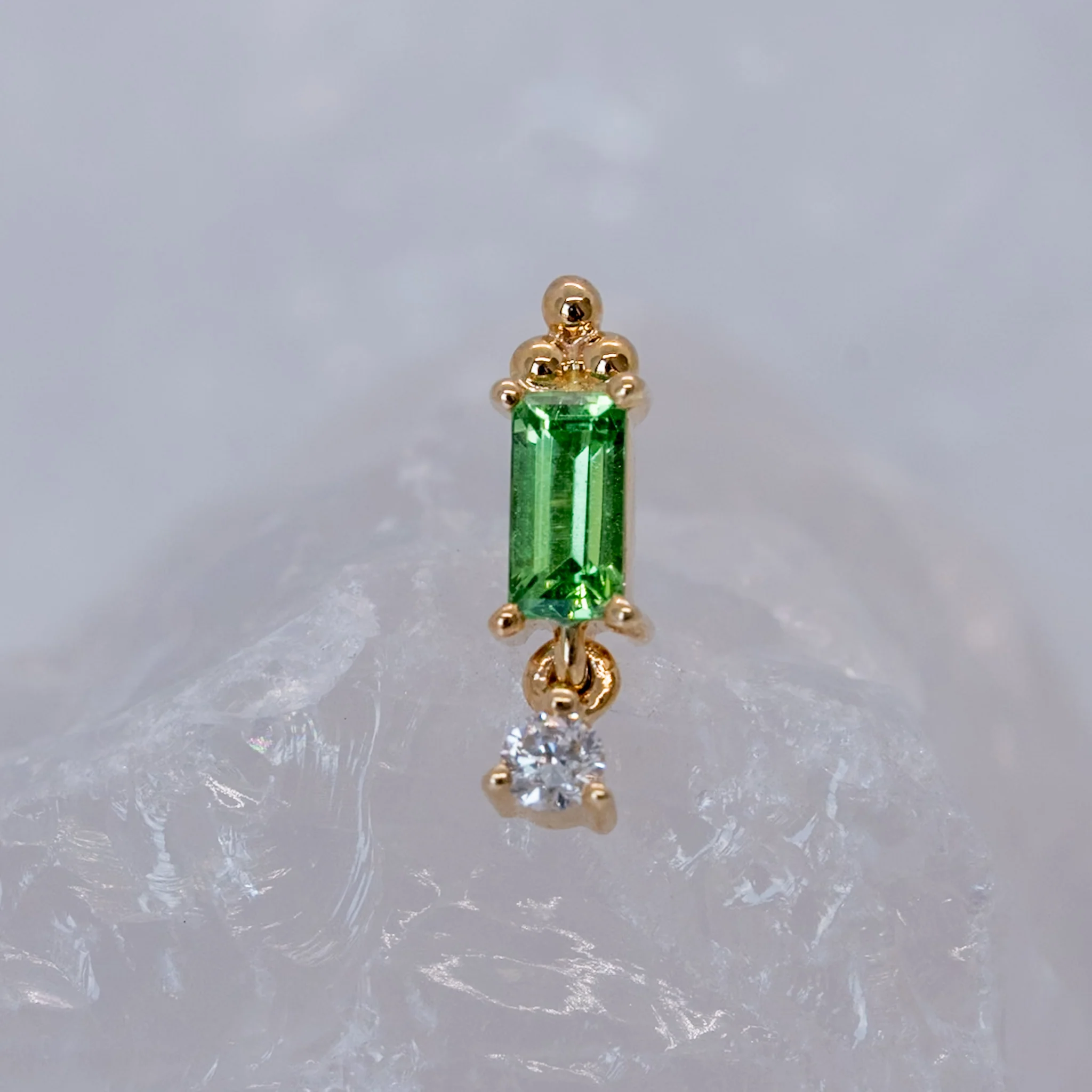 Modern Mood Limited Edition 2025 Tsavourite Garnet with 3 Cluster Gold Beads and Diamond Dangle